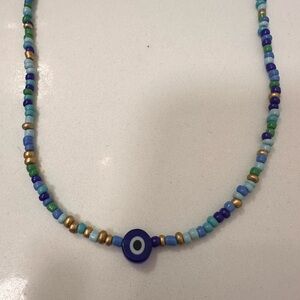 Beaded Blue Evil Eye Necklace - Women Jewelry